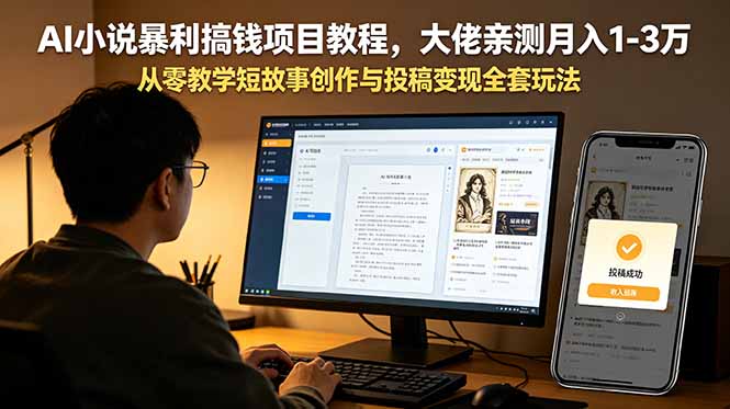 AI小说暴利搞钱项目教程,大佬亲测月入1-3万,从零教学短故事创作与投稿变现全套玩法-独家科技资源网