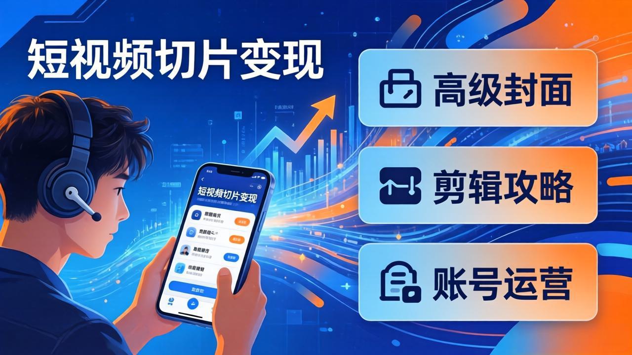 短视频切片变现速成班2.0：高级封面+剪辑攻略+账号运营，0基础小白快速入局副业-独家科技资源网