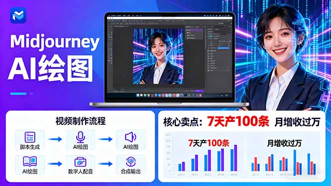 AI绘图照片开口说话视频制作：Midjourney+数字人，7天产100条月增收过万-独家科技资源网