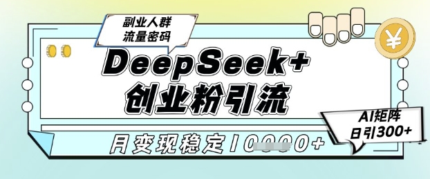 DeepSeek+创业粉精准引流，全新分享课4.0玩法，AI矩阵日引300+，多种变现方式，稳定月入1W-独家科技资源网