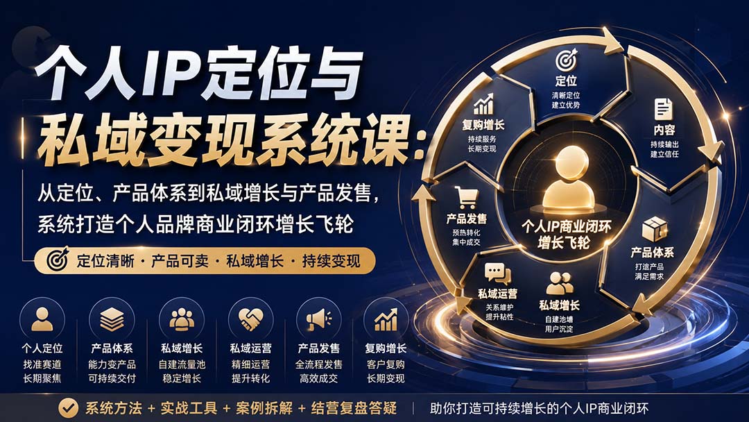 个人IP定位与私域变现系统课:从定位、产品体系到私域增长与产品发售,系统打造个人品牌商业闭环增长飞轮-独家科技资源网