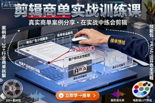 剪辑商单实战训练课，真实商单案例分享，在实战中练会剪辑-独家科技资源网