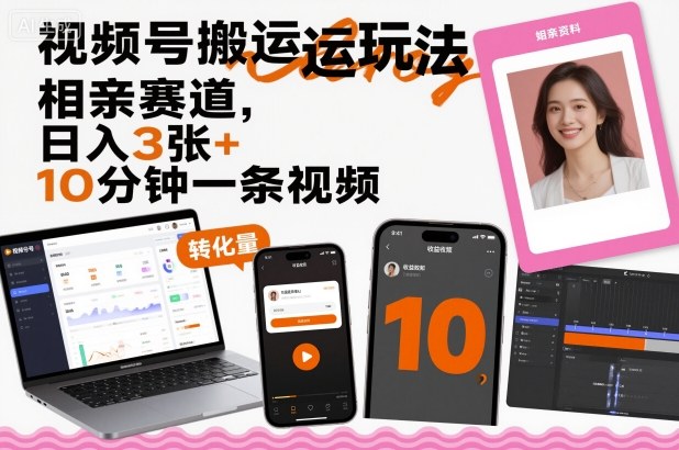 视频号搬运玩法，相亲赛道，日入3张+，10分钟一条视频-独家科技资源网