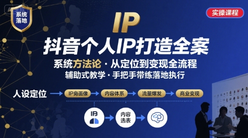 抖音个人IP系统落地实操大课，实操课程，辅助落地-独家科技资源网