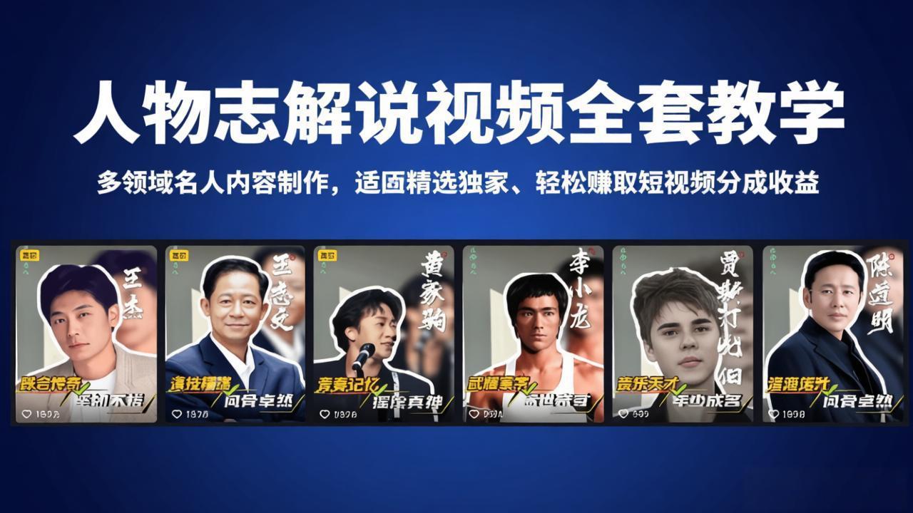 人物志解说视频全套教学，多领域名人内容制作，适配精选独家，轻松赚取短视频分成收益-独家科技资源网