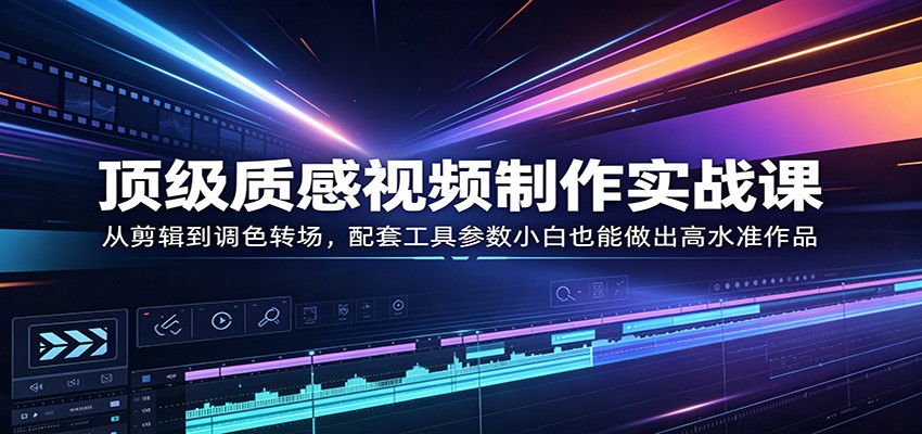 顶级质感视频制作实战课：从剪辑到调色转场，配套工具参数小白也能做出高水准作品-独家科技资源网