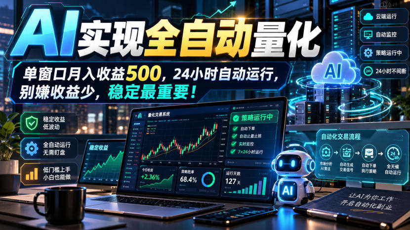 AI实现全自动量化,单窗口月入收益500,24小时自动运行,别嫌收益少,稳定最重要!【揭秘】-独家科技资源网
