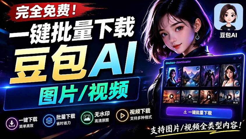 Github最新发布！一键批量下载豆包AI无水印图片/视频，简单易用，自动解析提示词-独家科技资源网