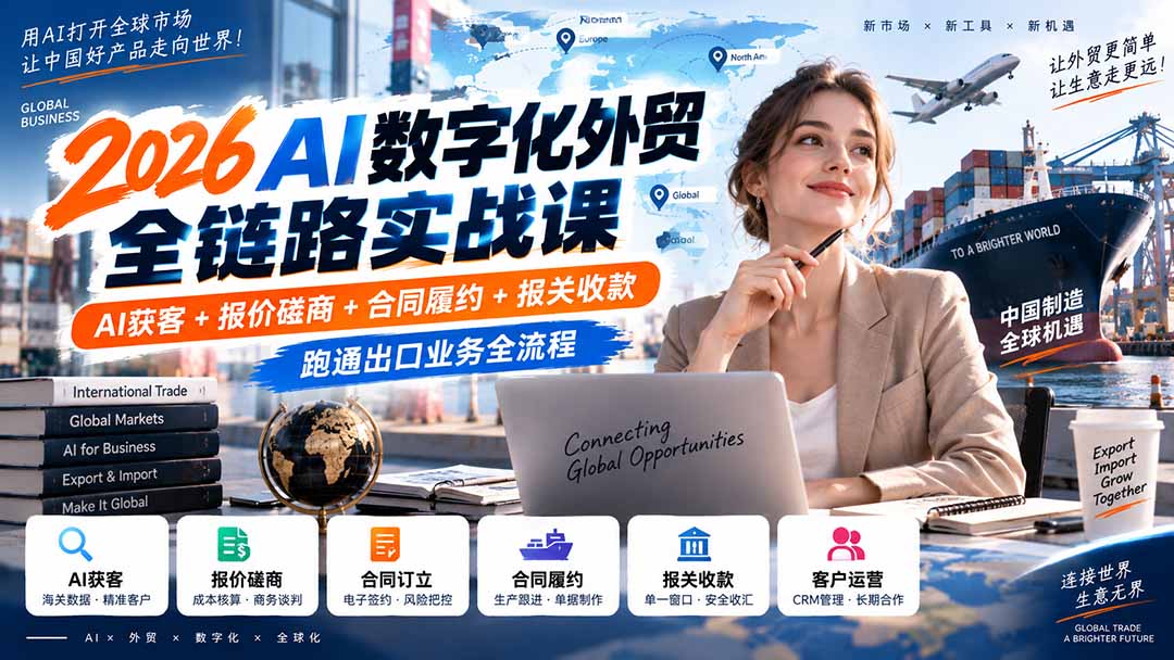 2026AI数字化外贸全链路实战课:AI获客+报价磋商+合同履约+报关收款,跑通出口业务全流程-独家科技资源网