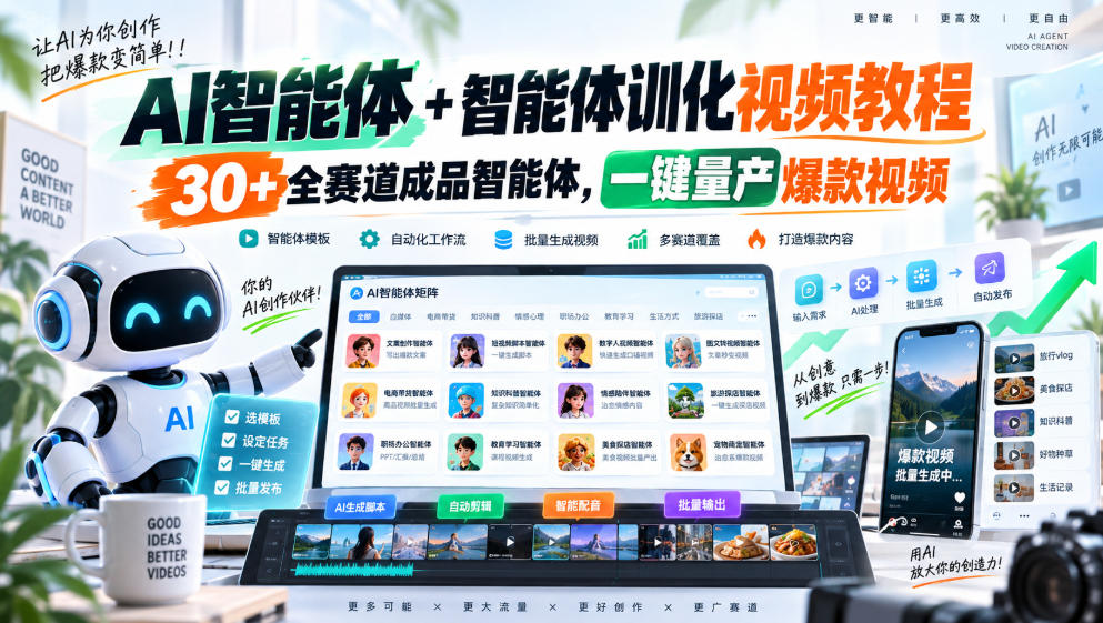 AI智能体+智能体训化视频教程，30+全赛道成品智能体，一键量产爆款视频-独家科技资源网