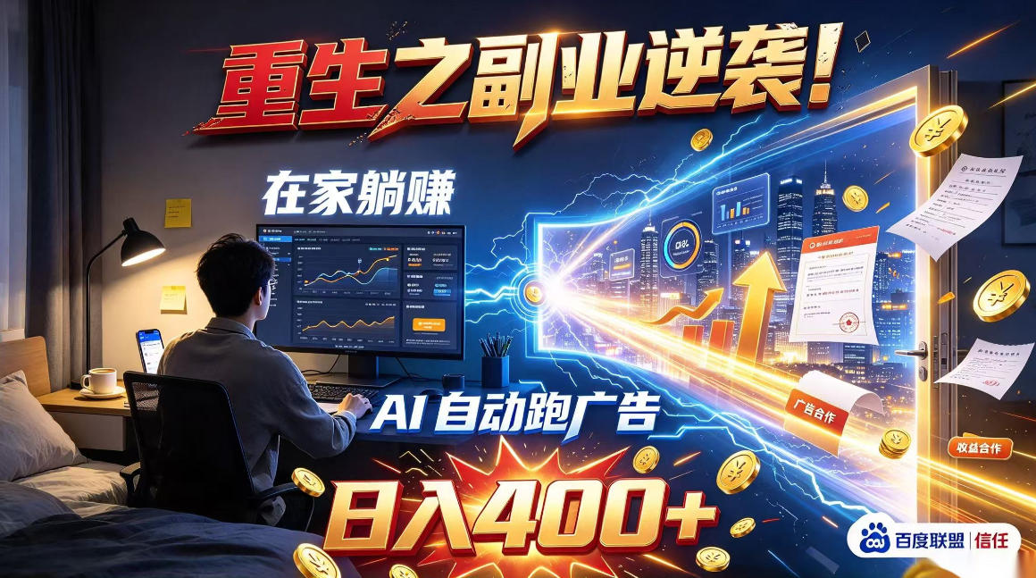 重生之副业逆袭!在家躺赚AI自动跑广告日入400+,无需人工操作【揭秘】-独家科技资源网