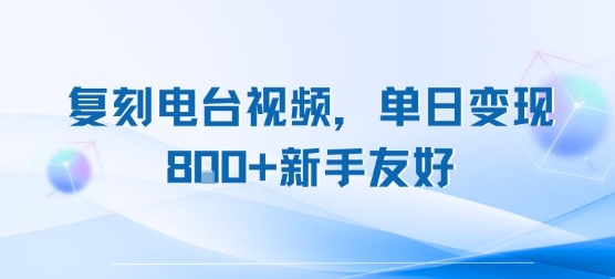 复刻电台视频，单日变现8张+新手友好，长期可做-独家科技资源网