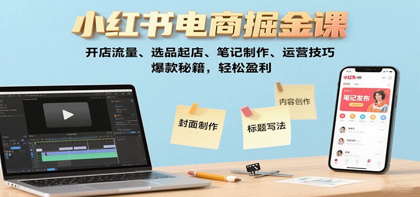 小红书电商掘金课：开店流量、选品起店、笔记制作、运营技巧，爆款秘籍，轻松盈利-独家科技资源网
