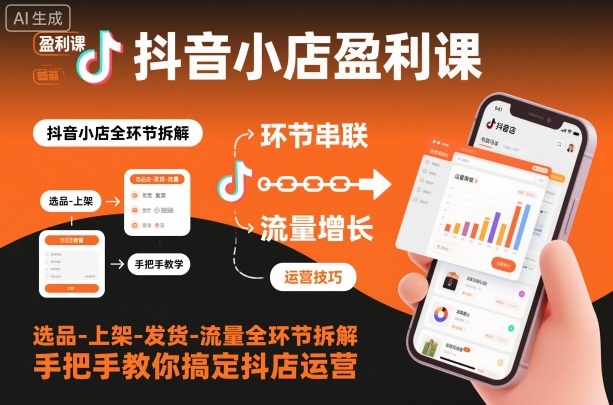 抖音小店盈利课-选品-上架-发货-流量全环节拆解,手把手教你搞定抖店运营-独家科技资源网