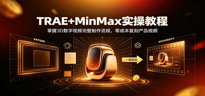 TRAE+MinMax实操教程：3D数字视频完整制作流程，零成本复刻产品视频-独家科技资源网