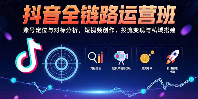 抖音全链路运营班：账号定位与对标分析，短视频创作，投流变现与私域搭建-独家科技资源网