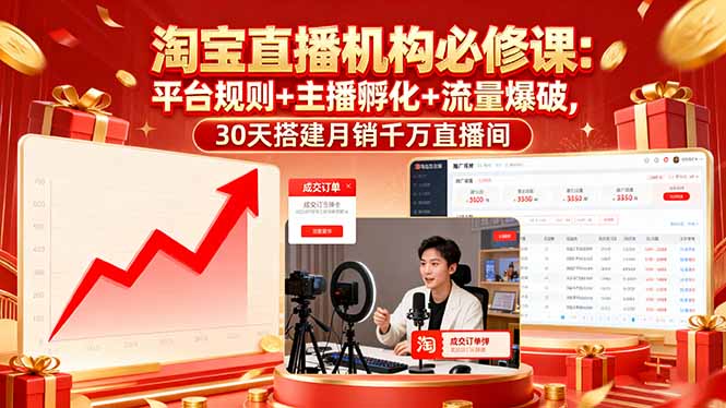 淘宝直播机构必修课：平台规则/主播孵化/流量爆破,30天搭建月销千万直播间-独家科技资源网