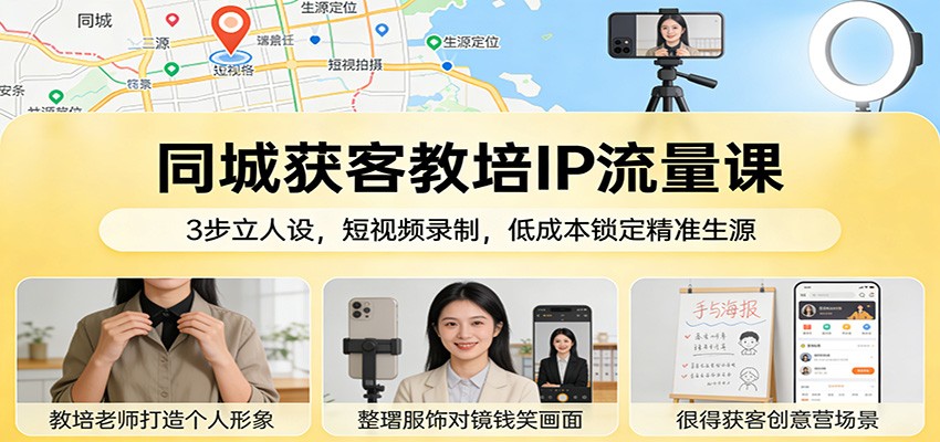 同城获客教培IP流量课：3步立人设，短视频录制，低成本锁定精准生源-独家科技资源网