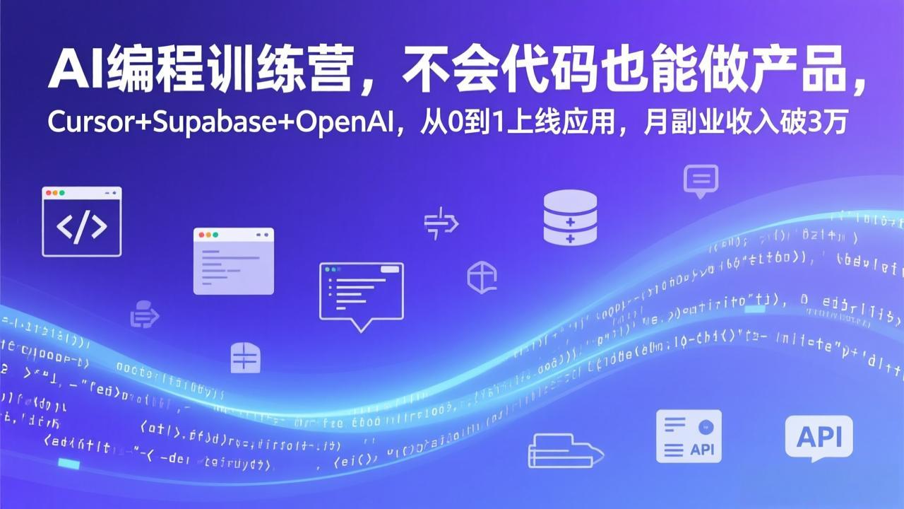 AI编程训练营，不会代码也能做产品，Cursor+Supabase+OpenAI，从0到1上线应用，月副业收入破3万-独家科技资源网
