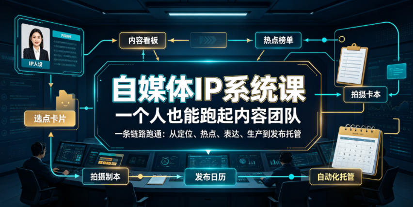 自媒体IP系统课，一个人也能跑起内容团队，一条链路跑通，从定位、热点、表达、生产到发布托管-独家科技资源网