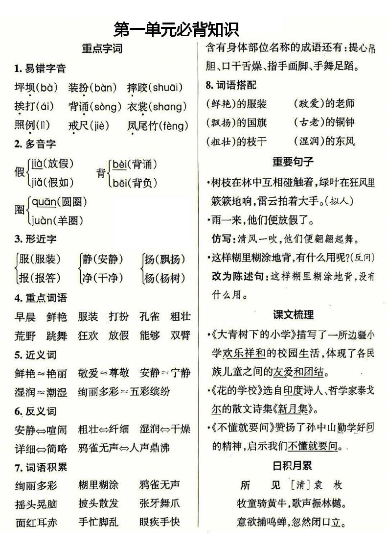 三年级上册语文必背-独家科技资源网