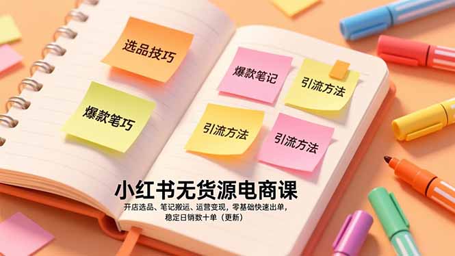 小红书无货源电商课，开店选品、笔记搬运、运营变现，零基础快速出单，稳定日销数十单(更新-独家科技资源网