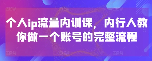 个人ip流量内训课，内行人教你做一个账号的完整流程-独家科技资源网