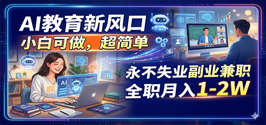 AI教育新风口，小白可做，超简单，永不失业副业兼职 全职月入1-2W-独家科技资源网