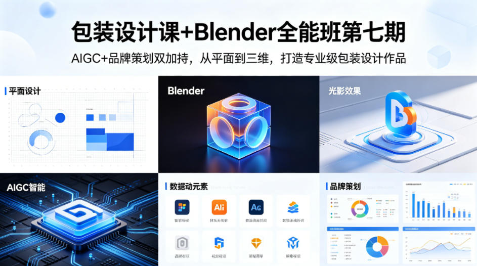包装设计课+Blender全能班第七期，AIGC+品牌策划双加持，从平面到三维，打造专业级包装设计作品-独家科技资源网