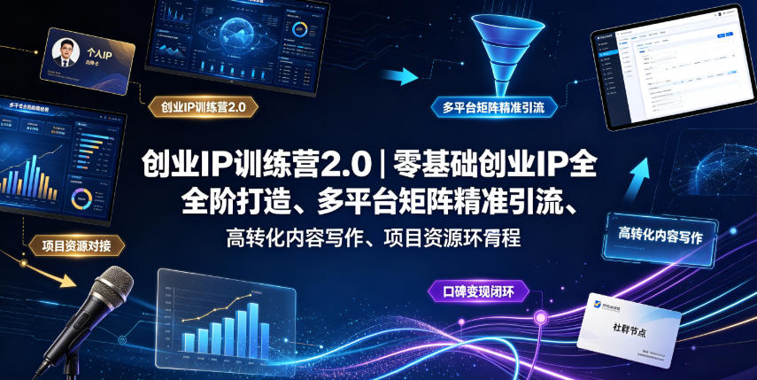 创业IP训练营2.0｜零基础创业IP全阶打造、多平台矩阵精准引流、高转化内容写作、项目资源对接与口碑变现闭环课程-独家科技资源网