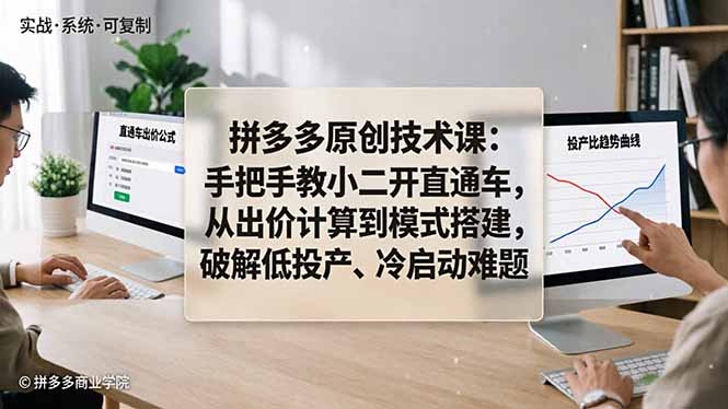 拼多多原创技术课：手把手教小二开直通车，从出价计算到模式搭建，破解低投产、冷启动难题-独家科技资源网