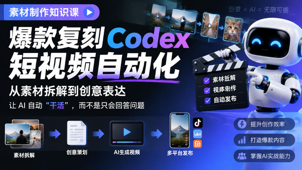 素材制作知识课,爆款复刻Codex短视频自动化,从素材拆解到创意表达,让AI自动“干活”,而不是只会回答问题-独家科技资源网