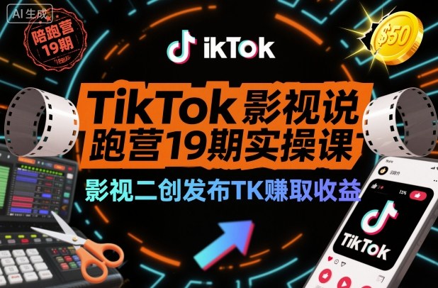 TikTok影视解说陪跑营19期实操课，影视二创发布TK賺取收益，万播收益50美金(更新)-独家科技资源网