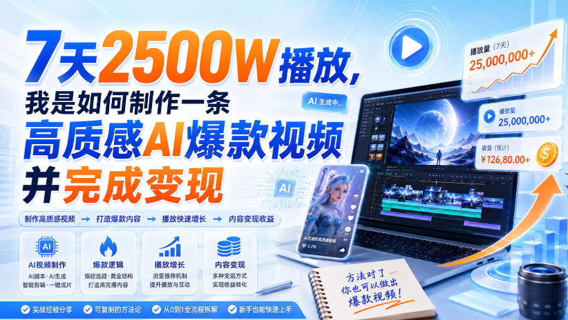 7天2500W播放，我是如何制作一条高质感AI爆款视频并完成变现-独家科技资源网