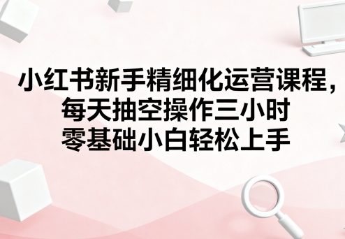 小红书新手精细化运营课程，每天抽空操作三小时，零基础小白轻松上手-独家科技资源网