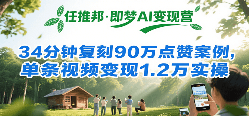 任推邦·即梦AI变现营，34分钟复刻90万点赞案例，单条视频变现1.2万实操-独家科技资源网