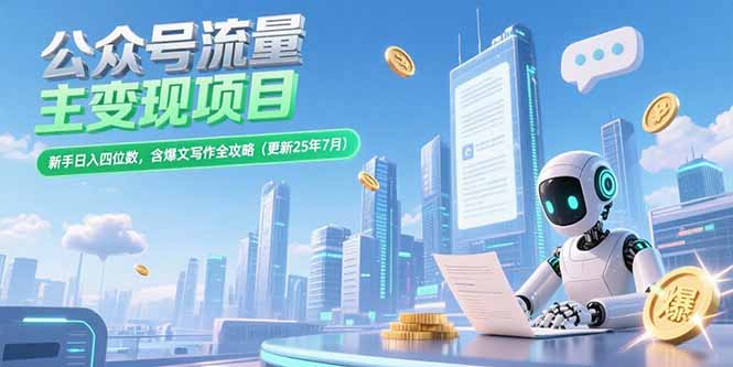 公众号流量主变现项目，新手日入四位数，含爆文写作全攻略(更新25年7月-独家科技资源网