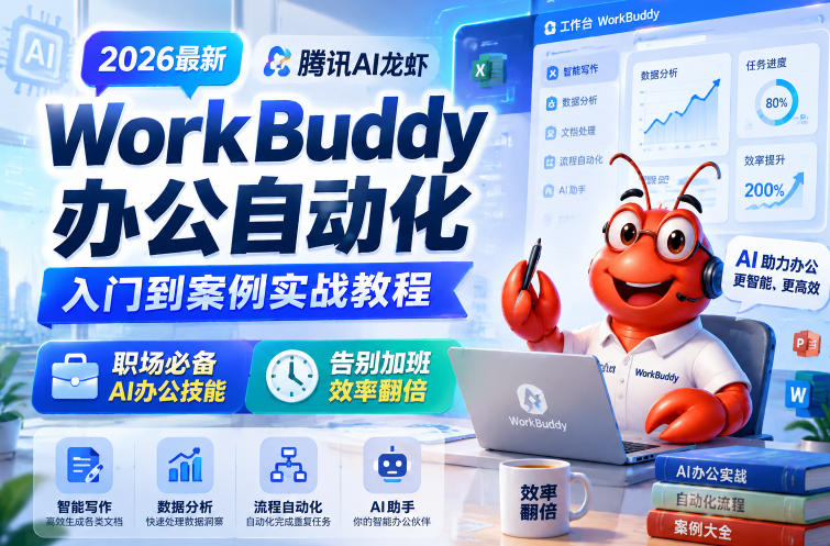 2026最新腾讯AI龙虾WorkBuddy办公自动化入门到案例实战教程,职场必备AI办公技能,告别加班,效率翻倍-独家科技资源网