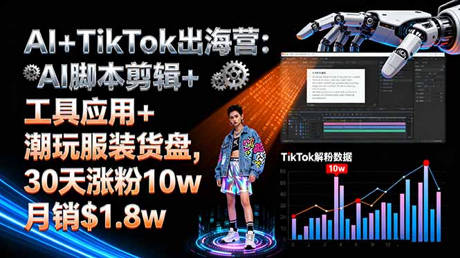 AI+TikTok出海营:AI脚本剪辑+工具应用+潮玩服装货盘,30天涨粉10w月销$1.8w-独家科技资源网