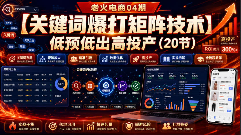 老火电商04期：【关键词爆打矩阵技术】低预低出高投产(20节)-独家科技资源网