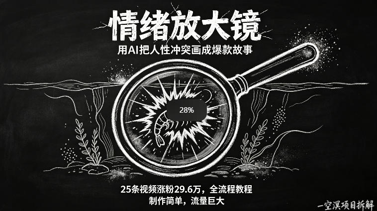 AI制作“情绪放大镜“视频，25条视频涨粉29.6W粉，流量巨大，制作简单，全流程教程-独家科技资源网