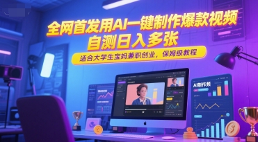 全网首发用AI一键制作爆款视频，自测日入多张，适合大学生宝妈兼职创业，保姆级教程-独家科技资源网