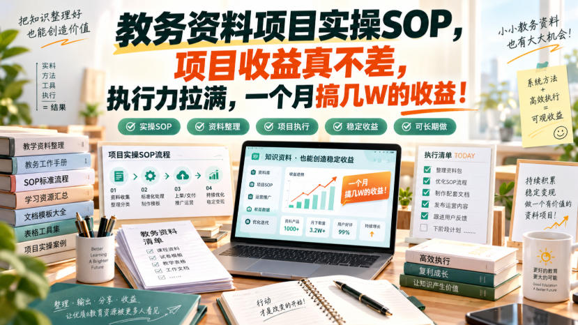 教务资料项目实操SOP,项目收益真不差,执行力拉满,一个月搞几W的收益-独家科技资源网