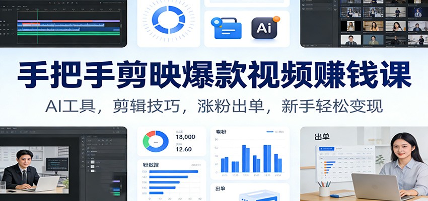 手把手剪映爆款视频赚钱课：AI工具，剪辑技巧，涨粉出单，新手轻松变现-独家科技资源网