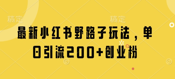 最新小红书野路子玩法，单日引流200+创业粉-独家科技资源网