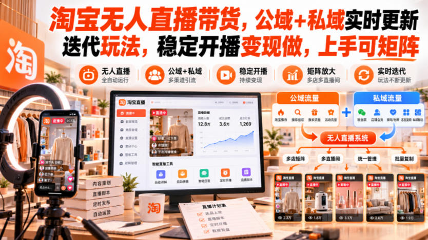 淘宝无人直播带货，公域+私域实时更新迭代玩法，稳定开播变现做，上手可矩阵【揭秘】-独家科技资源网