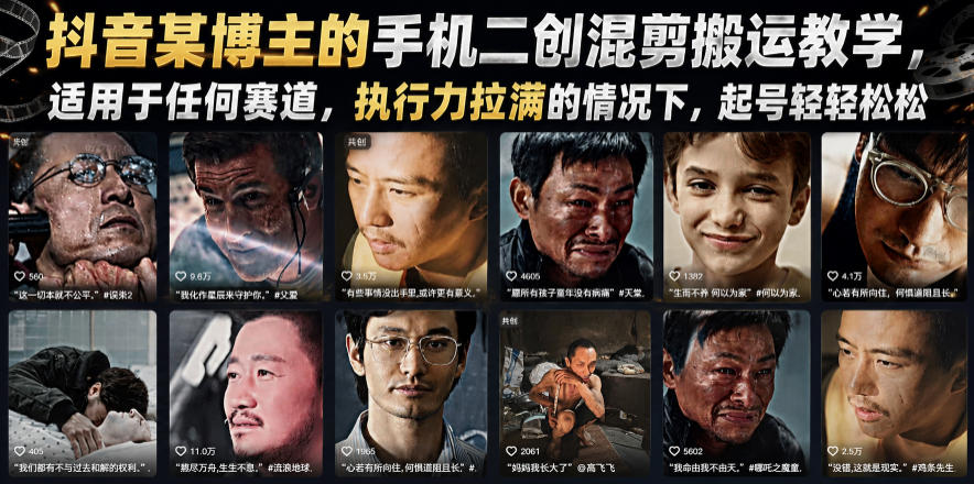 抖音某博主的手机二创混剪搬运教学，适用于任何赛道，执行力拉满的情况下，起号轻轻松松-独家科技资源网