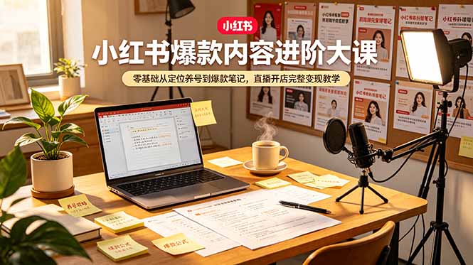 小红书爆款内容进阶大课，零基础从定位养号到爆款笔记，直播开店完整变现教学-独家科技资源网