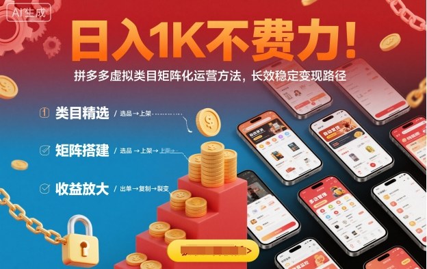 日入1K不费力！拼多多虚拟类目矩阵化运营方法，长效稳定变现路径-独家科技资源网