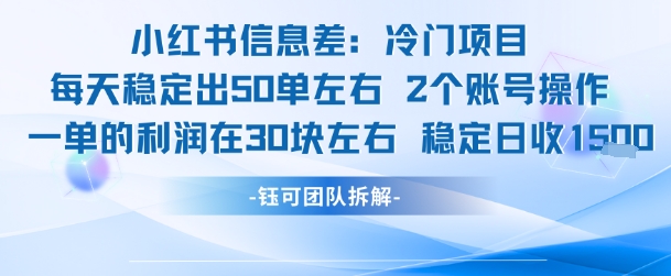 小红书信息差冷门项目一单利润30块每天稳定1.5k左右2个账号操作-独家科技资源网